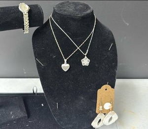 lot 219 image: Mixed Womens Jewelry Collection Set - two pendant necklaces, earrings and a watch