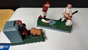 lot 276 image: Two Cast Iron Mechanical Coin Banks - both damaged and have pieces not attached - Baseball Game and Soldier with Cannon