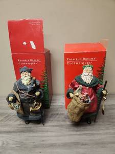 lot 401 image: Possible Dreams Clothtiques (Paper Mache) Santa Claus Figurines Set of two, both with original boxes