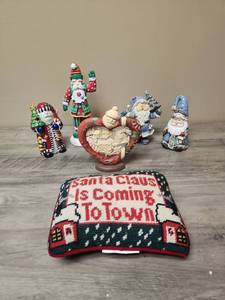 lot 409 image: Christmas Decorative Figurine Collection with Holiday Pillow