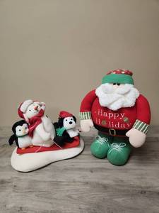 lot 415 image: Christmas Holiday Plush Set with Santa and Winter Characters (will need new batteries)