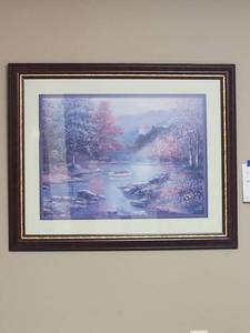 lot 519 image: Framed Landscape Print by Sambataro with River Scene 32 X 26 inches