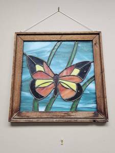 lot 520 image: Handmade Stained Glass Butterfly Wall Panel 14 inch X 14 inches