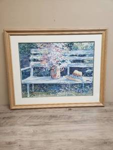lot 524 image: Framed Floral Still Life Watercolor Print 31 inches X 25 inches.