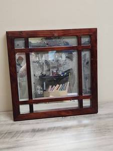lot 532 image: Wooden Framed Mirror with Dark Wood Frame 16 12 inches X 16 12 inches (mirror just needs a good clean)