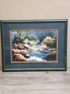 lot 535 image: Shirley Satterfield Watercolor Mountain Stream Landscape Framed Painting 17 inches X 22 inches