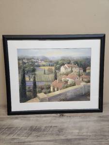 lot 536 image: Framed Mediterranean Village Landscape Print 21 inches X 17 inches