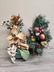 lot 565 image: Artificial Magnolia Flower Arrangement and Fruit and Pine Arrangement
