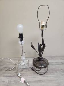 lot 567 image: Two Decorative Table Lamps one clear and one metal - both tested and working - no lamp shades