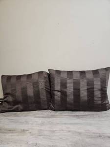 lot 569 image: Brown Satin Striped Down Feather Decorative Throw Pillows Set