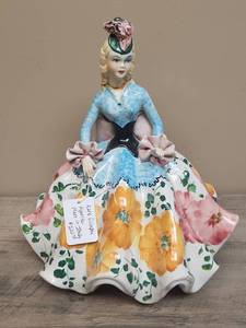 lot 573 image: Porcelain Lady Figurine with Floral Dress - labeled Olimipia 15A Italy