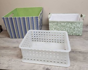 lot 601 image: Storage Basket Set with Fabric Organizers and Plastic Container