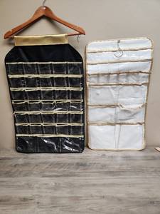 lot 612 image: Hanging Jewelry and Accessory Storage Organizers with Clear Pockets (both are double sided)