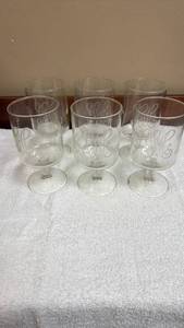 lot 707 image: Set of 6 Etched H Monogram Wine or Water Glasses