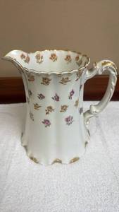 lot 725 image: Haviland France Floral Porcelain Pitcher with Gold Trim