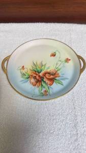 lot 737 image: Hand Painted Floral China Platter with Gold Trim Handles