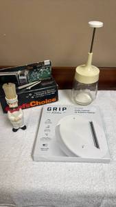 lot 754 image: Kitchen Accessories Bundle with Chef basting brush, Knife Sharpener, Nut Chopper and Jar Opener