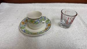lot 773 image: Floral Pattern Tea Cup and Saucer Set with Measuring Glass