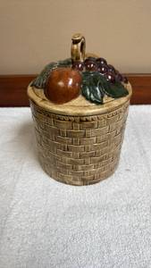 lot 795 image: Ceramic Basket Weave Cookie Jar with Fruit Lid