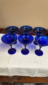 lot 803 image: Blue Glass Margarita Glasses Set of 6