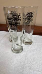 lot 804 image: Big Ass Beer Glass Set of 3 Cleveland Flats Themed Tall Pilsner Glasses