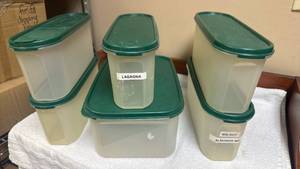 lot 842 image: Tupperware Food Storage Container Set with Green Lids
