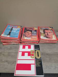 lot 1382 image: Large lot of Time magazines from the early 1980s and one Life 50th Anniversary magazine