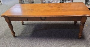 lot 10 image: Walnut Coffee Table - has a couple of splits in the wood on one edge and the feet need cleaned up (see desc) 44W x 20D x 15H