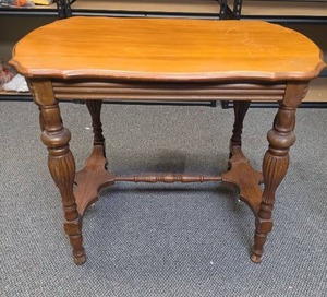 lot 13 image: Vintage Walnut Table with Turned legs - has some scratches on the top.   34W x 22D x 28H