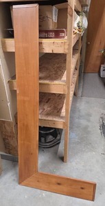 lot 23 image: Solid Maple Wood L Shaped Shelf with crown moulding edges. Long side 65W x 8D.  Short side 30W x 8D