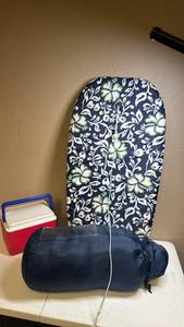 lot 1605 image: Inflatable Bodyboard with Hibiscus Floral Pattern, Sleeping Bag and Cooler