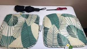 lot 1701 image: Tropical Palm Leaf Outdoor Cushion Set with Umbrella and grill lighter