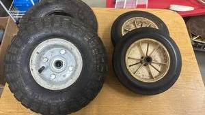 lot 1703 image: 10 Inch Pneumatic Wheels and Tires Set
