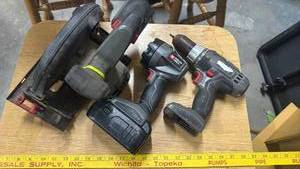 lot 1707 image: Porter Cable 18V Cordless Power Tool Set with Circular Saw, Drill, Impact Driver and Battery