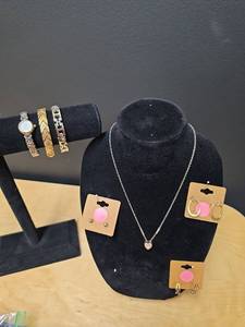 lot 244 image: Mixed Jewelry Collection - Bracelets, Necklace, Earring and an Anne Klein Watch