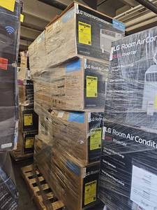 lot 53584 image: 10,000 BTU 115V Window Air Conditioner Cools 450 sq. ft. with Wi-Fi, Remote and in White- Set of 8