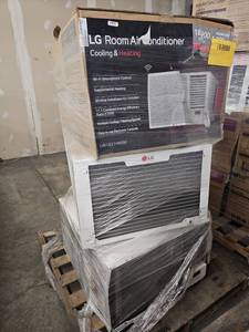 lot 53589 image: LG - 1,000 Sq. Ft. 18,000 BTU Smart Window Air Conditioner with 12,000 BTU Heater - White