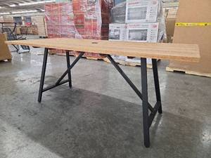 lot 19589 image: Industrial Wood Top Dining Table with Black Metal Base