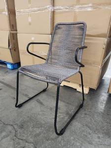 lot 19763 image: Modern Charcoal Gray Rope Arm Chair with Black Metal Frame - Set of 2 In Box