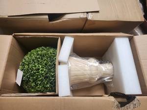 lot 53745 image: Pallet of Plow & Hearth 16 Inch Solar LED Round Planter and Decorative Fake Plant