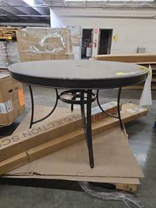 lot 53847 image: Pallet Including Round Patio Dining Table with Metal Frame and More