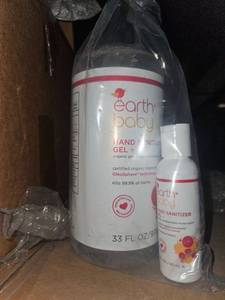 lot 53910 image: Earth Baby Hand Sanitizer Gel Set - 33 FL OZ Large Bottle with Travel Size