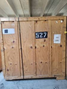 lot 53751 image: Filled with STORAGE BLANKETS Large Wooden Storage Crate with Metal Hardware
