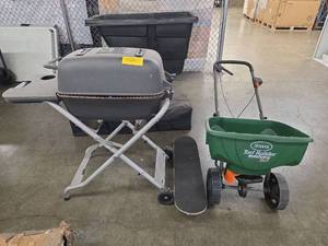 lot 70001 image: Portable Charcoal Grill and Scotts Turf Builder Broadcast Spreader