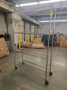 lot 197850 image: Four-Tier Chrome Wire Shelving Unit on Wheels