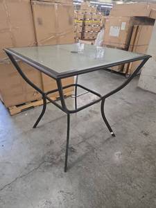 lot 197854 image: Square Glass Top Patio Dining Table with Metal Frame
