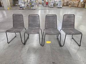 lot 197855 image: Set of 4 Gray Woven Rope Dining Chairs with Metal Frame