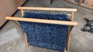 lot 51827 image: Vintage Blue Upholstered Magazine Rack Holder - Retail $25