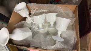 lot 51849 image: White Milk Glass Grape Pattern Tea or Coffee Set - Retail $25