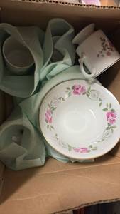 lot 51856 image: Fine China Tea Cup and Saucer Set with Rose Pattern - Retail $15